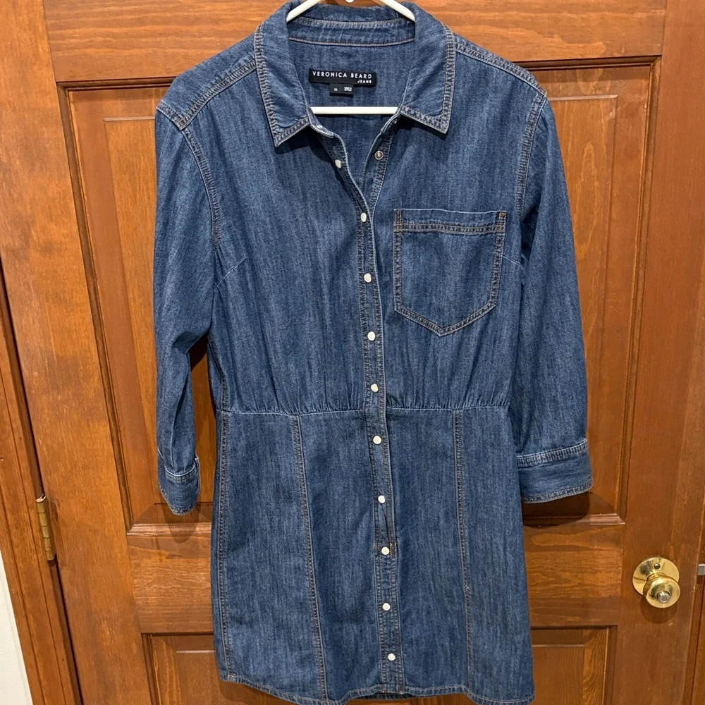 NWOT Veronica Beard Keston Casual Dark Blue Denim Shirt Dress 10 / 8 - Picture 2 of 13